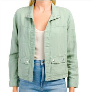 Christian Siriano Jacket Women’s M Sage Green Linen Blend Cropped Boho Coastal